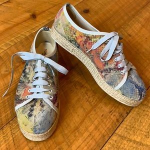 Sundance colorful snake print sneakers w/ jute 9